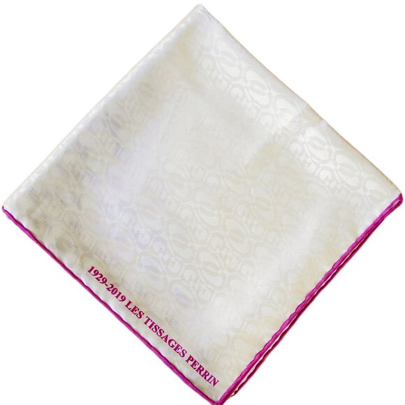 LES TISSAGES PERRIN Silk Jacquard Checkered Anniversary Scarf 1929-2019 - MINT - Picture 3 of 5